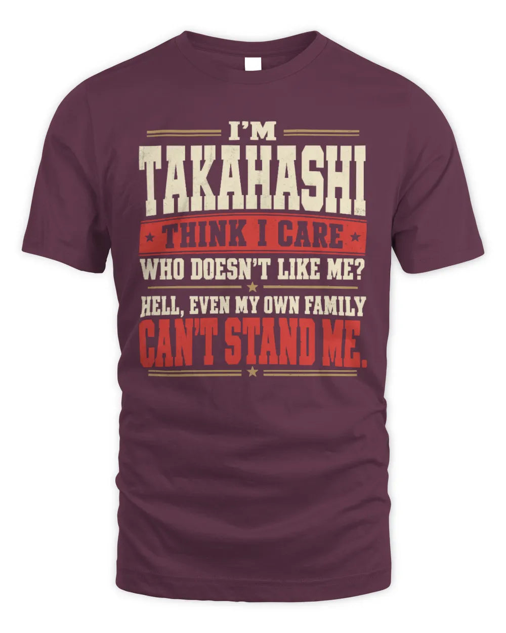 TAKAHASHI-KTL06-H009 I’m [NAME] – Think I Care? Personalized Funny T-Shirt - Unisex Standard T-Shirt - Maroon