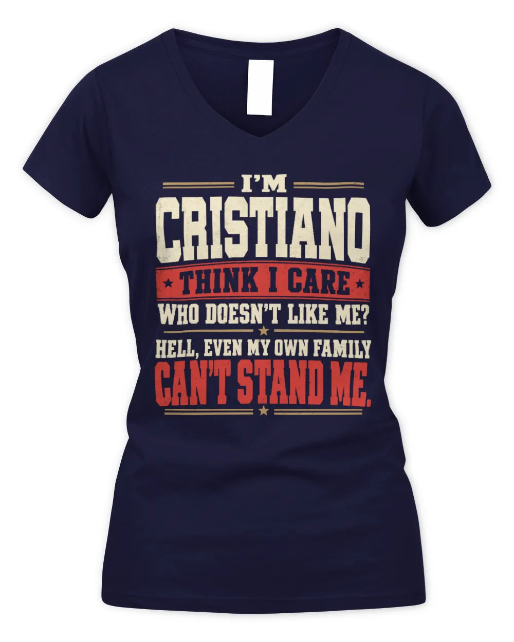 CRISTIANO-KTL06-H009 I’m [NAME] – Think I Care? Personalized Funny T-Shirt - Women's V-Neck T-Shirt - Navy