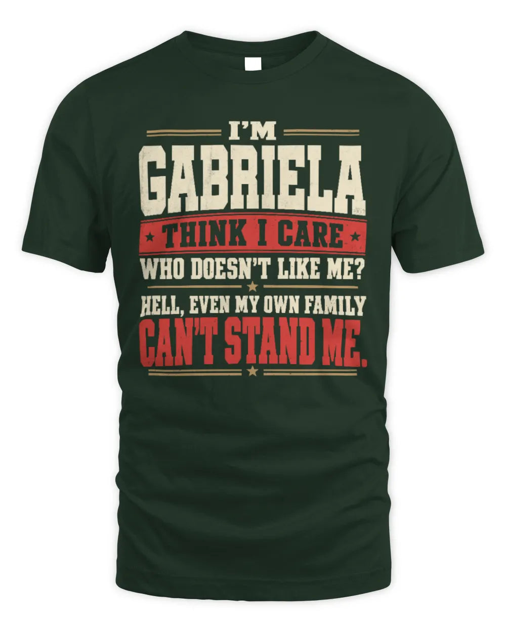 GABRIELA-KTL06-H009 I’m [NAME] – Think I Care? Personalized Funny T-Shirt - Unisex Standard T-Shirt - Forest Green