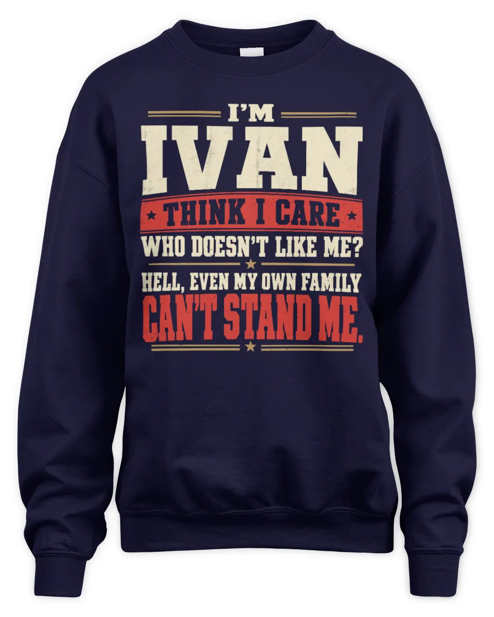 IVAN-KTL06-H009 I’m [NAME] – Think I Care? Personalized Funny T-Shirt - Unisex Sweatshirt - Navy