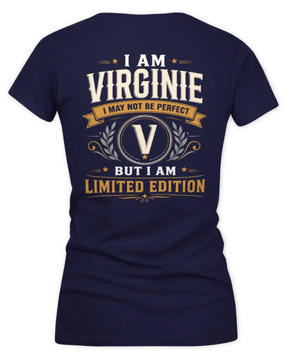 VIRGINIE KT88-V9 - Personalized “I Am NAME I May Not Be Perfect, But I Am Limited Edition” - Women's V-Neck T-Shirt - Navy