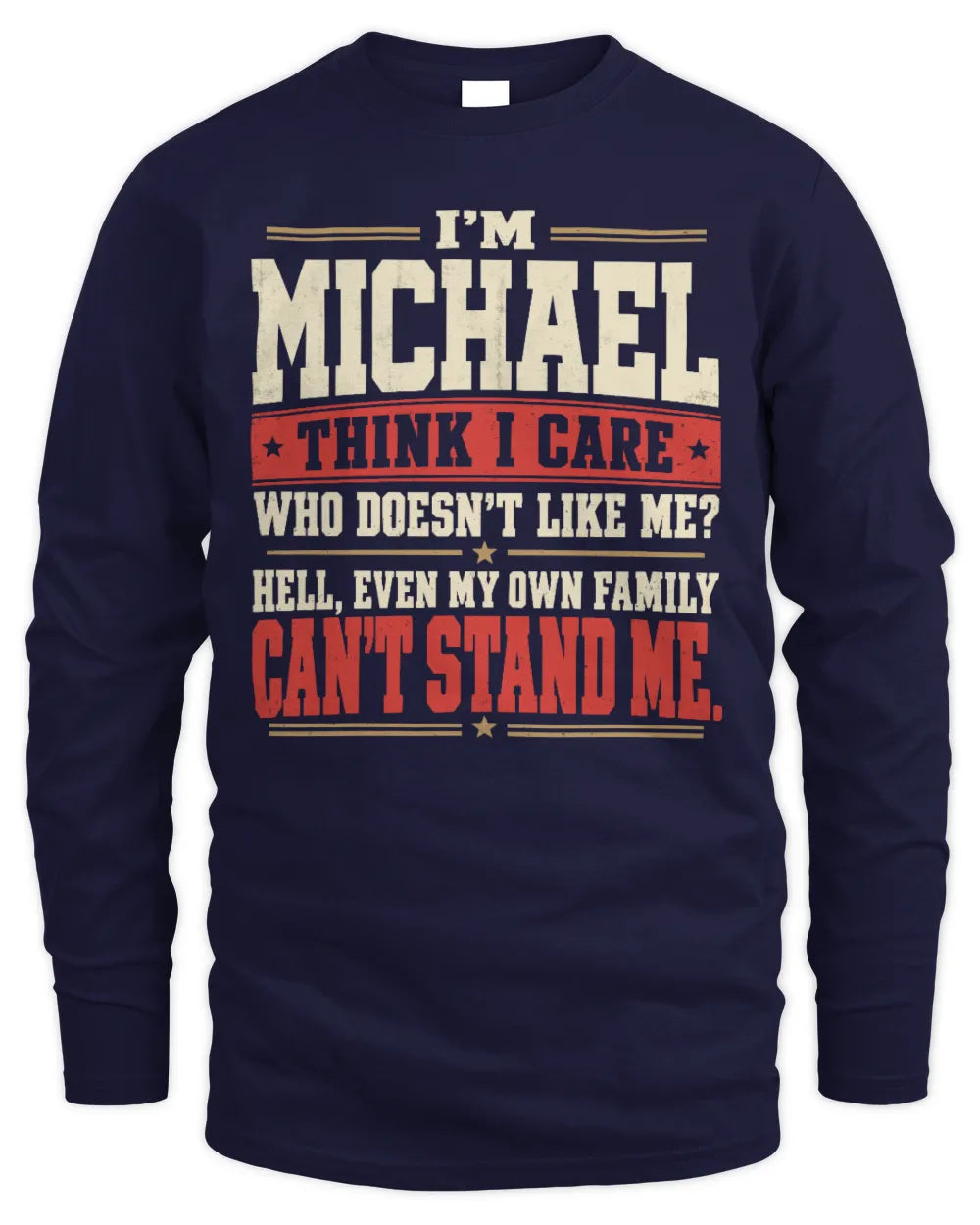 MICHAEL-KTL06-H009 I’m [NAME] – Think I Care? Personalized Funny T-Shirt - Men's Long Sleeved T-Shirt - Navy