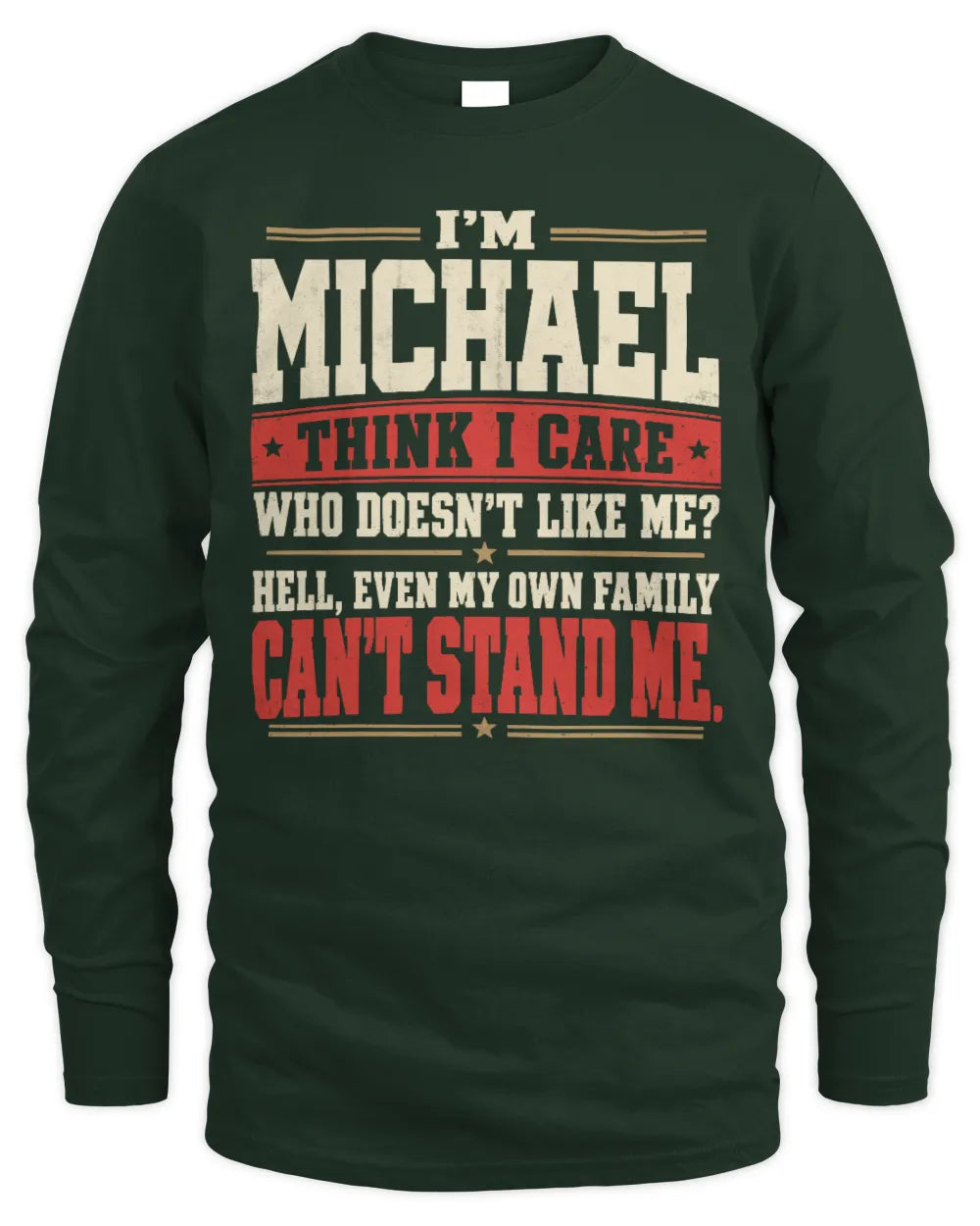 MICHAEL-KTL06-H009 I’m [NAME] – Think I Care? Personalized Funny T-Shirt - Men's Long Sleeved T-Shirt - Forest Green