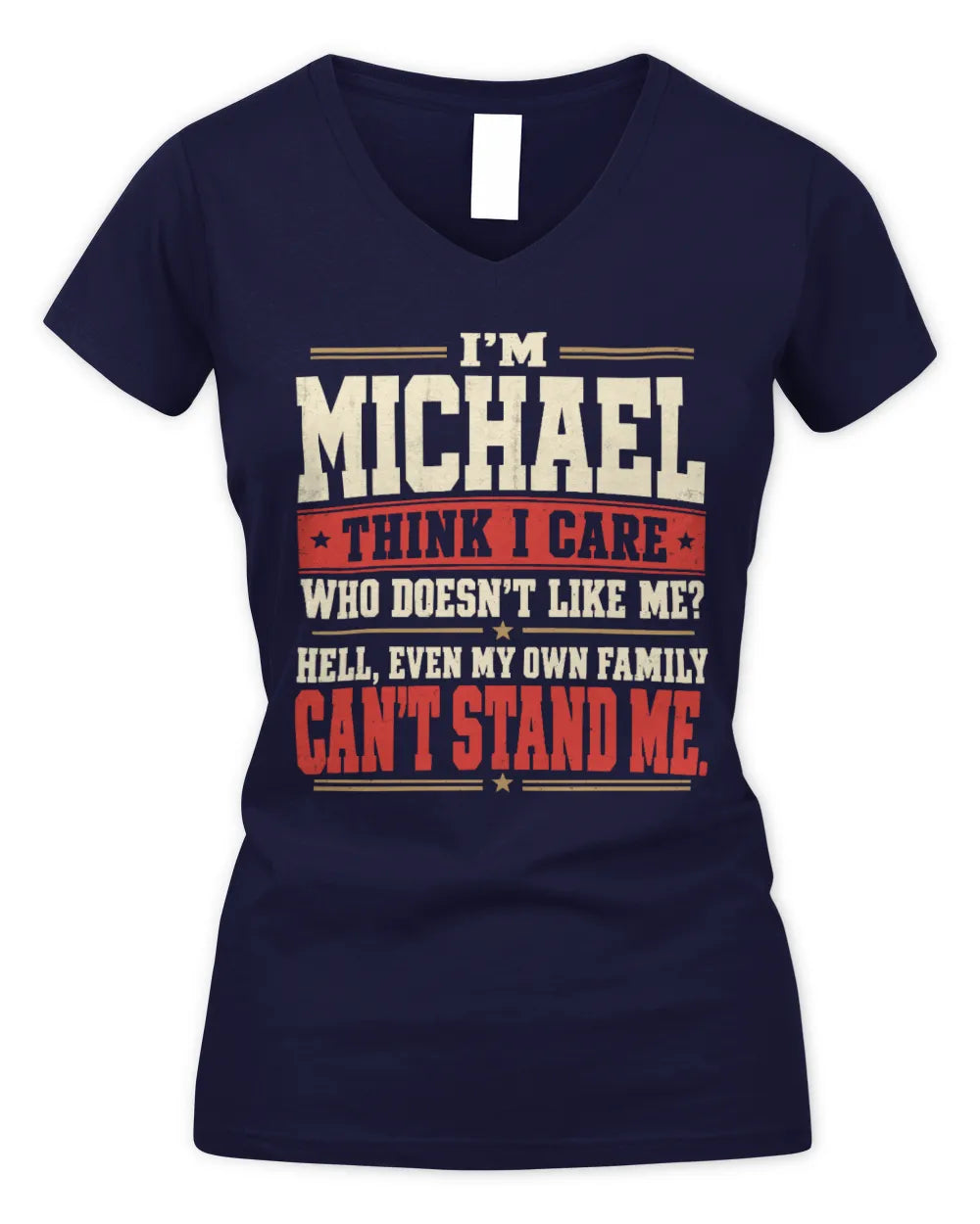 MICHAEL-KTL06-H009 I’m [NAME] – Think I Care? Personalized Funny T-Shirt - Women's V-Neck T-Shirt - Navy