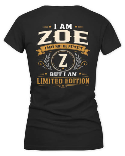 ZOE KT88-V9 - Personalized “I Am NAME I May Not Be Perfect, But I Am Limited Edition” - Women's V-Neck T-Shirt - Black
