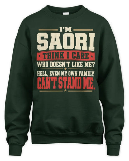 SAORI-KTL06-H009 I’m [NAME] – Think I Care? Personalized Funny T-Shirt - Unisex Sweatshirt - Forest Green