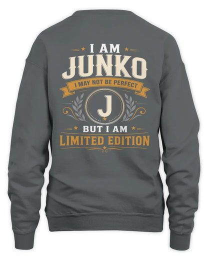 JUNKO KT88-V9 - Personalized “I Am NAME I May Not Be Perfect, But I Am Limited Edition” - Unisex Sweatshirt - Charcoal