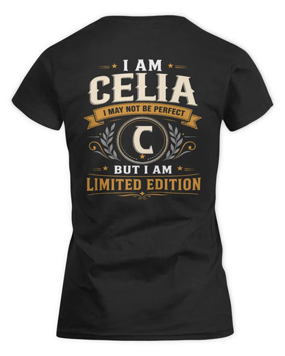 CELIA KT88-V9 - Personalized “I Am NAME I May Not Be Perfect, But I Am Limited Edition” - Women's Standard T-Shirt - Black