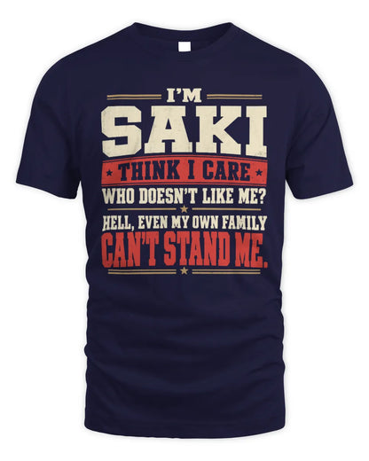 SAKI-KTL06-H009 I’m [NAME] – Think I Care? Personalized Funny T-Shirt - Unisex Standard T-Shirt - Navy