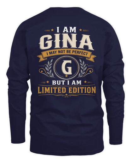 GINA KT88-V9 - Personalized “I Am NAME I May Not Be Perfect, But I Am Limited Edition” - Men's Long Sleeved T-Shirt - Navy