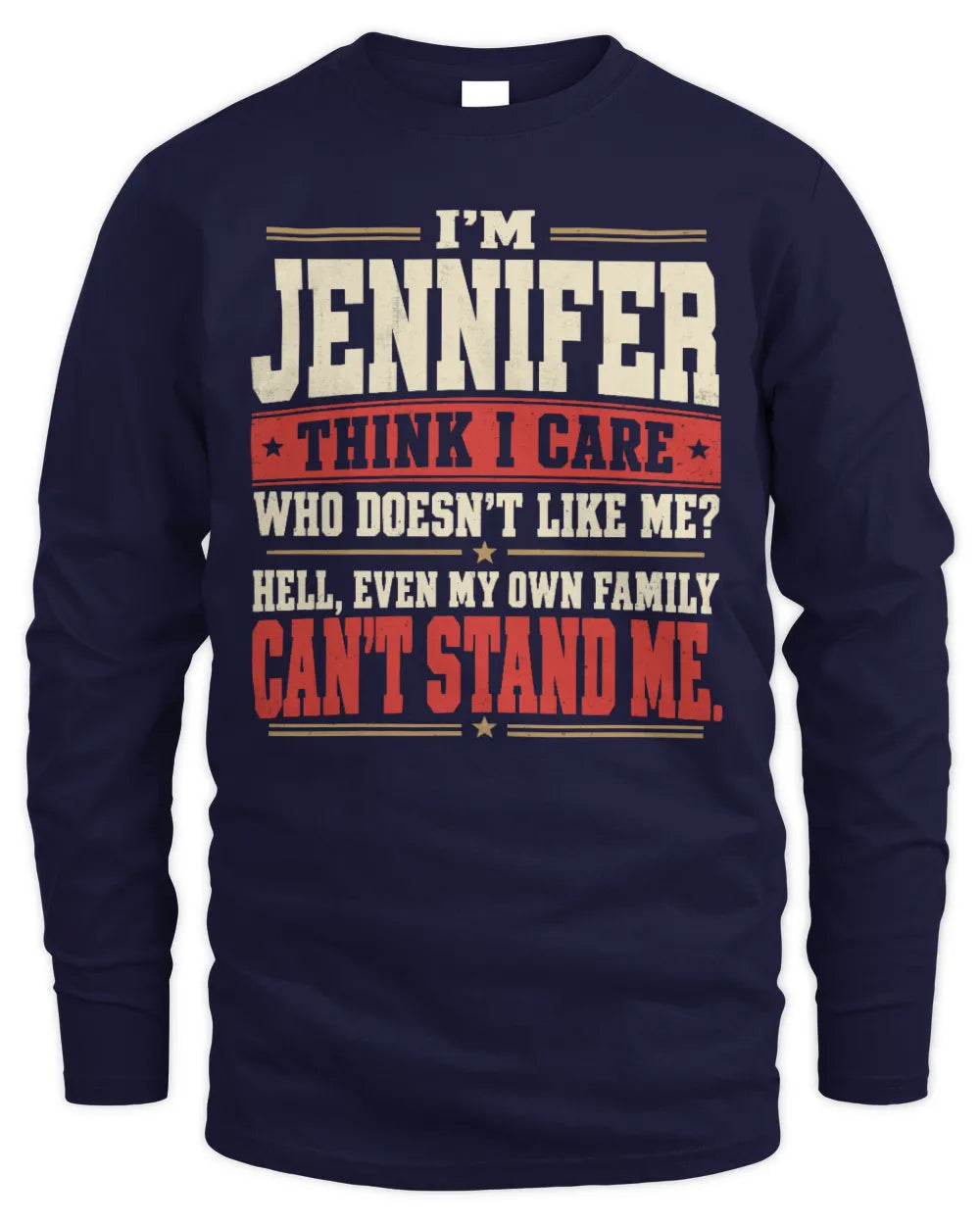 JENNIFER-KTL06-H009 I’m [NAME] – Think I Care? Personalized Funny T-Shirt - Men's Long Sleeved T-Shirt - Navy