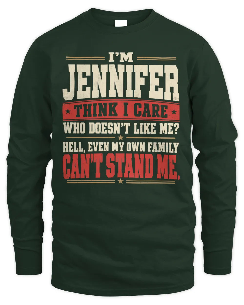 JENNIFER-KTL06-H009 I’m [NAME] – Think I Care? Personalized Funny T-Shirt - Men's Long Sleeved T-Shirt - Forest Green