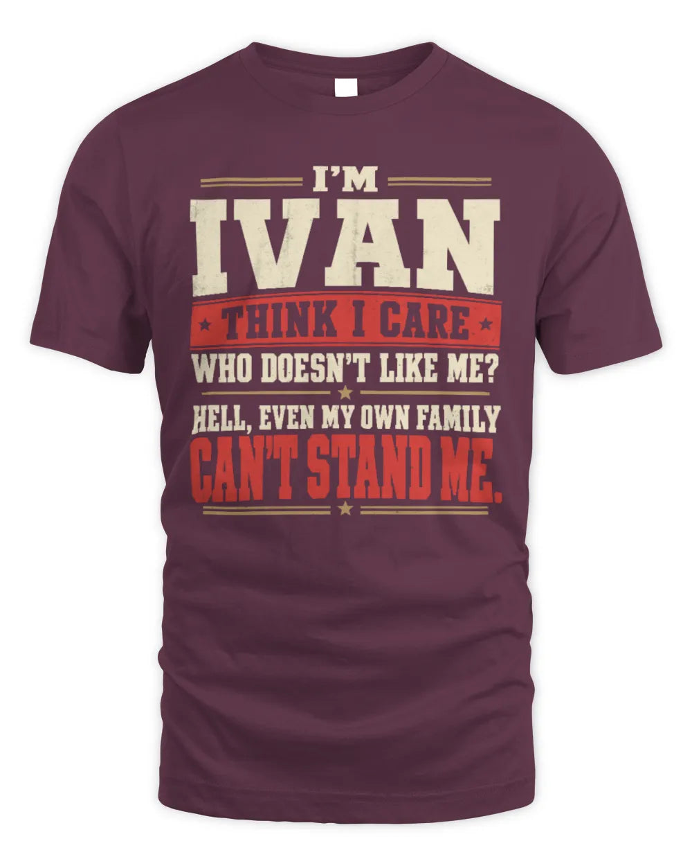 IVAN-KTL06-H009 I’m [NAME] – Think I Care? Personalized Funny T-Shirt - Unisex Standard T-Shirt - Maroon
