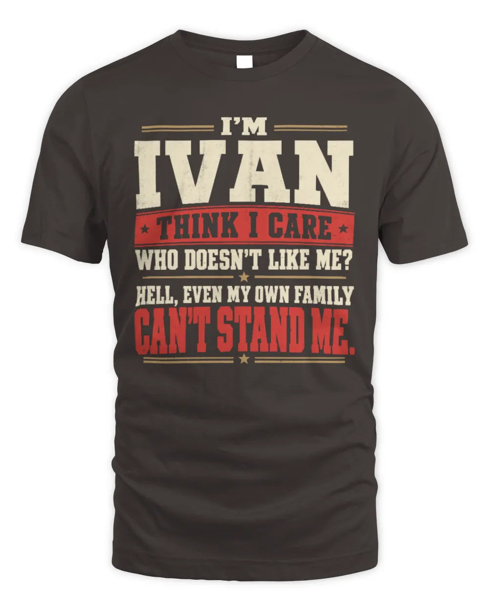 IVAN-KTL06-H009 I’m [NAME] – Think I Care? Personalized Funny T-Shirt - Unisex Standard T-Shirt - Dark Chocolate
