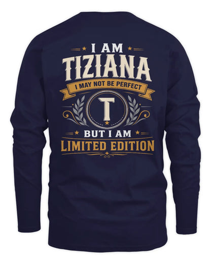 TIZIANA KT88-V9 - Personalized “I Am NAME I May Not Be Perfect, But I Am Limited Edition” - Men's Long Sleeved T-Shirt - Navy