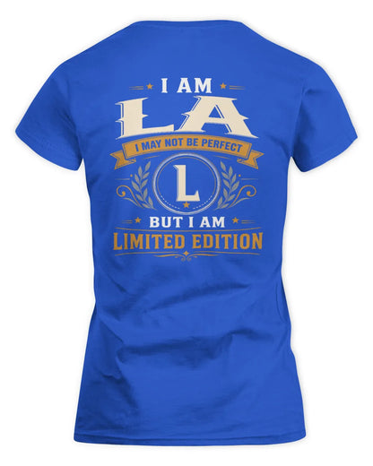 LA KT88-V9 - Personalized “I Am NAME I May Not Be Perfect, But I Am Limited Edition” - Women's Standard T-Shirt - Royal