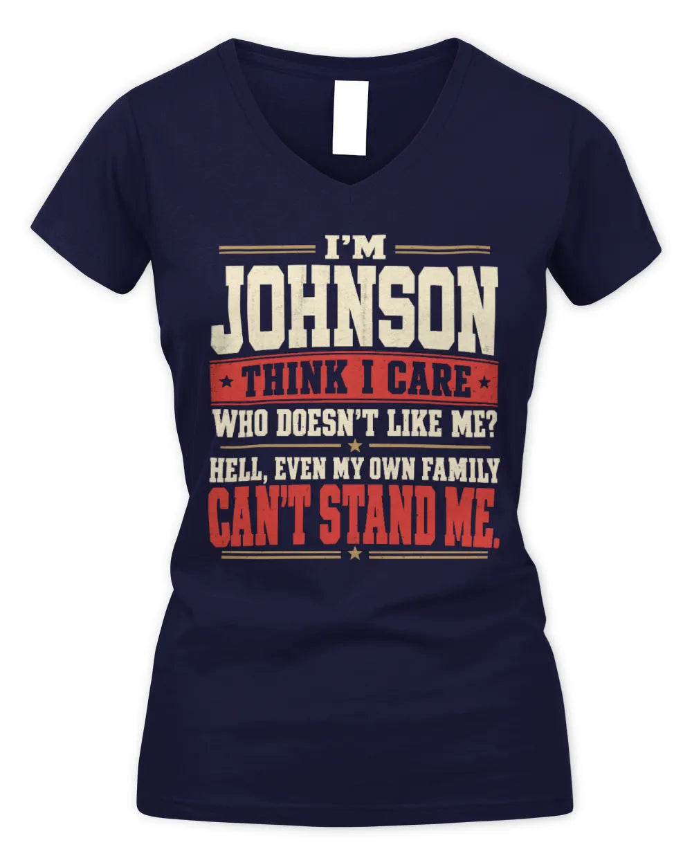 JOHNSON-KTL06-H009 I’m [NAME] – Think I Care? Personalized Funny T-Shirt - Women's V-Neck T-Shirt - Navy