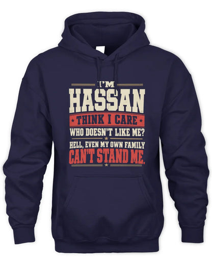 HASSAN-KTL06-H009 I’m [NAME] – Think I Care? Personalized Funny T-Shirt - Unisex Hoodie - Navy