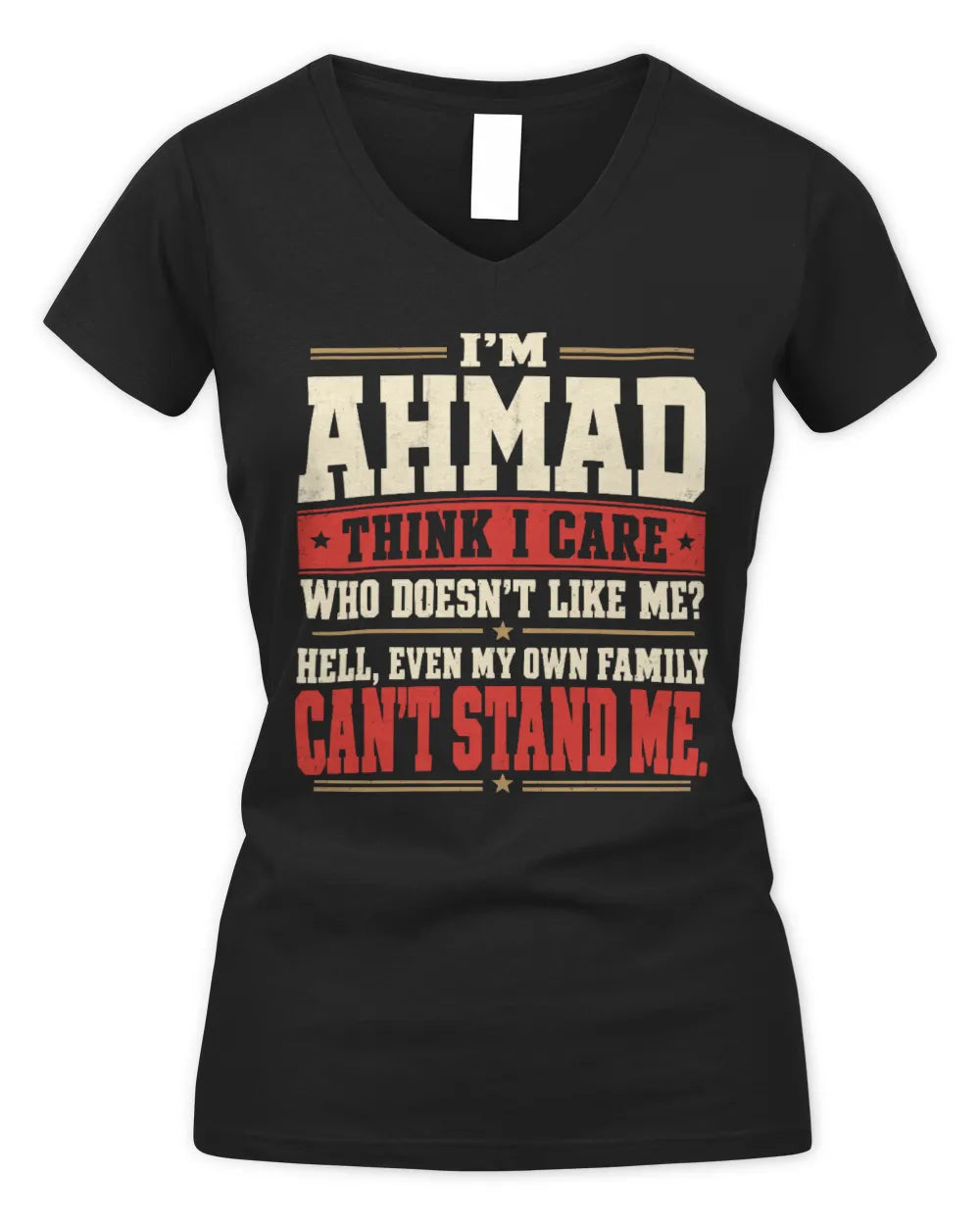 AHMAD-KTL06-H009 I’m [NAME] – Think I Care? Personalized Funny T-Shirt - Women's V-Neck T-Shirt - Black