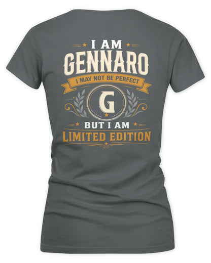 GENNARO KT88-V9 - Personalized “I Am NAME I May Not Be Perfect, But I Am Limited Edition” - Women's V-Neck T-Shirt - Charcoal
