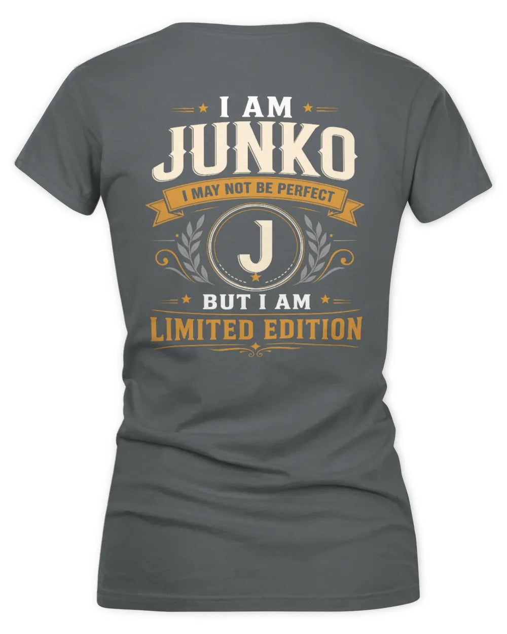 JUNKO KT88-V9 - Personalized “I Am NAME I May Not Be Perfect, But I Am Limited Edition” - Women's V-Neck T-Shirt - Charcoal