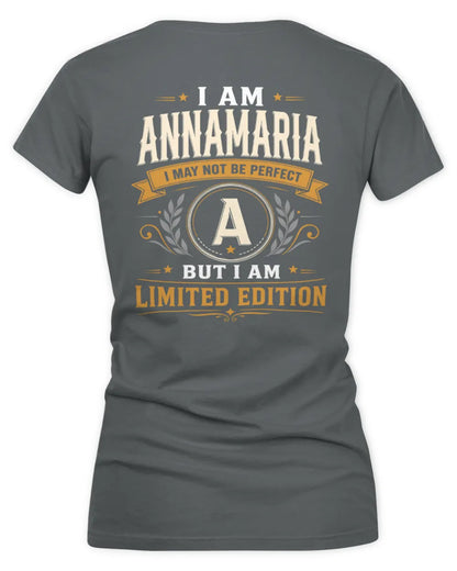 ANNAMARIA KT88-V9 - Personalized “I Am NAME I May Not Be Perfect, But I Am Limited Edition” - Women's V-Neck T-Shirt - Charcoal