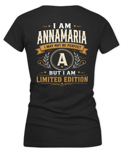 ANNAMARIA KT88-V9 - Personalized “I Am NAME I May Not Be Perfect, But I Am Limited Edition” - Women's V-Neck T-Shirt - Black