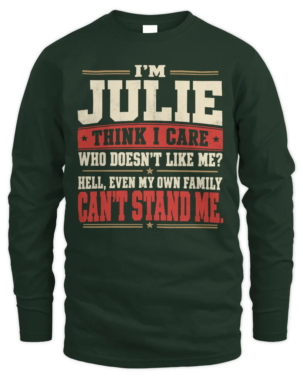 JULIE-KTL06-H009 I’m [NAME] – Think I Care? Personalized Funny T-Shirt - Men's Long Sleeved T-Shirt - Forest Green