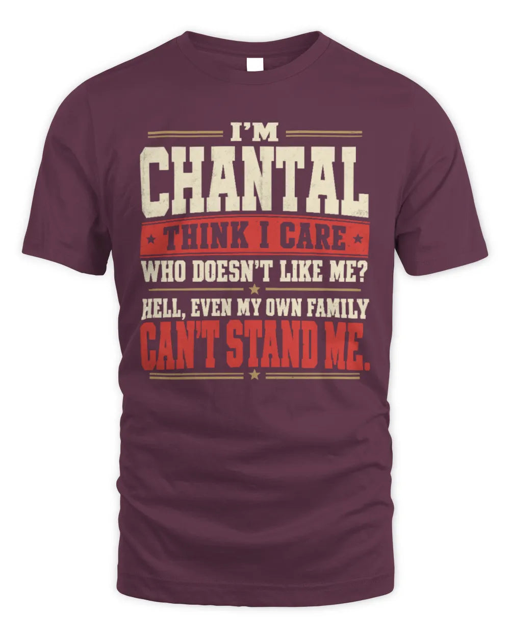 CHANTAL-KTL06-H009 I’m [NAME] – Think I Care? Personalized Funny T-Shirt - Unisex Standard T-Shirt - Maroon