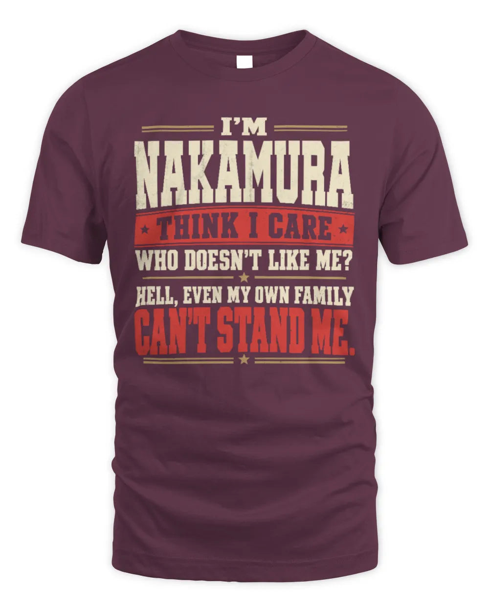 NAKAMURA-KTL06-H009 I’m [NAME] – Think I Care? Personalized Funny T-Shirt - Unisex Standard T-Shirt - Maroon