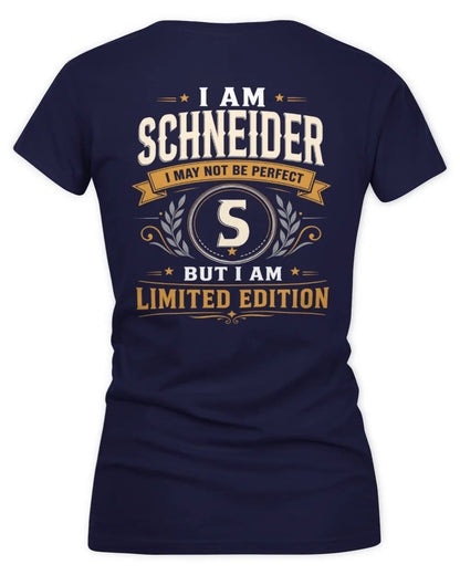 SCHNEIDER KT88-V9 - Personalized “I Am NAME I May Not Be Perfect, But I Am Limited Edition” - Women's V-Neck T-Shirt - Navy
