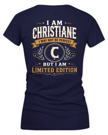 CHRISTIANE KT88-V9 - Personalized “I Am NAME I May Not Be Perfect, But I Am Limited Edition” - Women's V-Neck T-Shirt - Navy