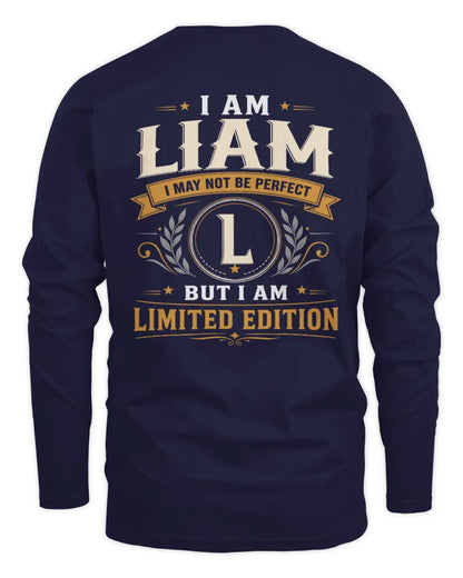 LIAM KT88-V9 - Personalized “I Am NAME I May Not Be Perfect, But I Am Limited Edition” - Men's Long Sleeved T-Shirt - Navy