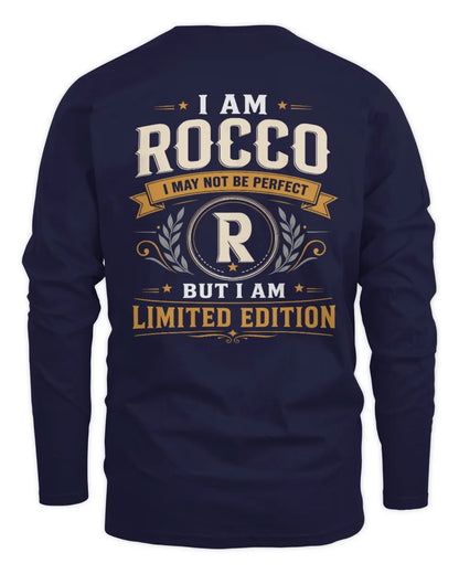 ROCCO KT88-V9 - Personalized “I Am NAME I May Not Be Perfect, But I Am Limited Edition” - Men's Long Sleeved T-Shirt - Navy