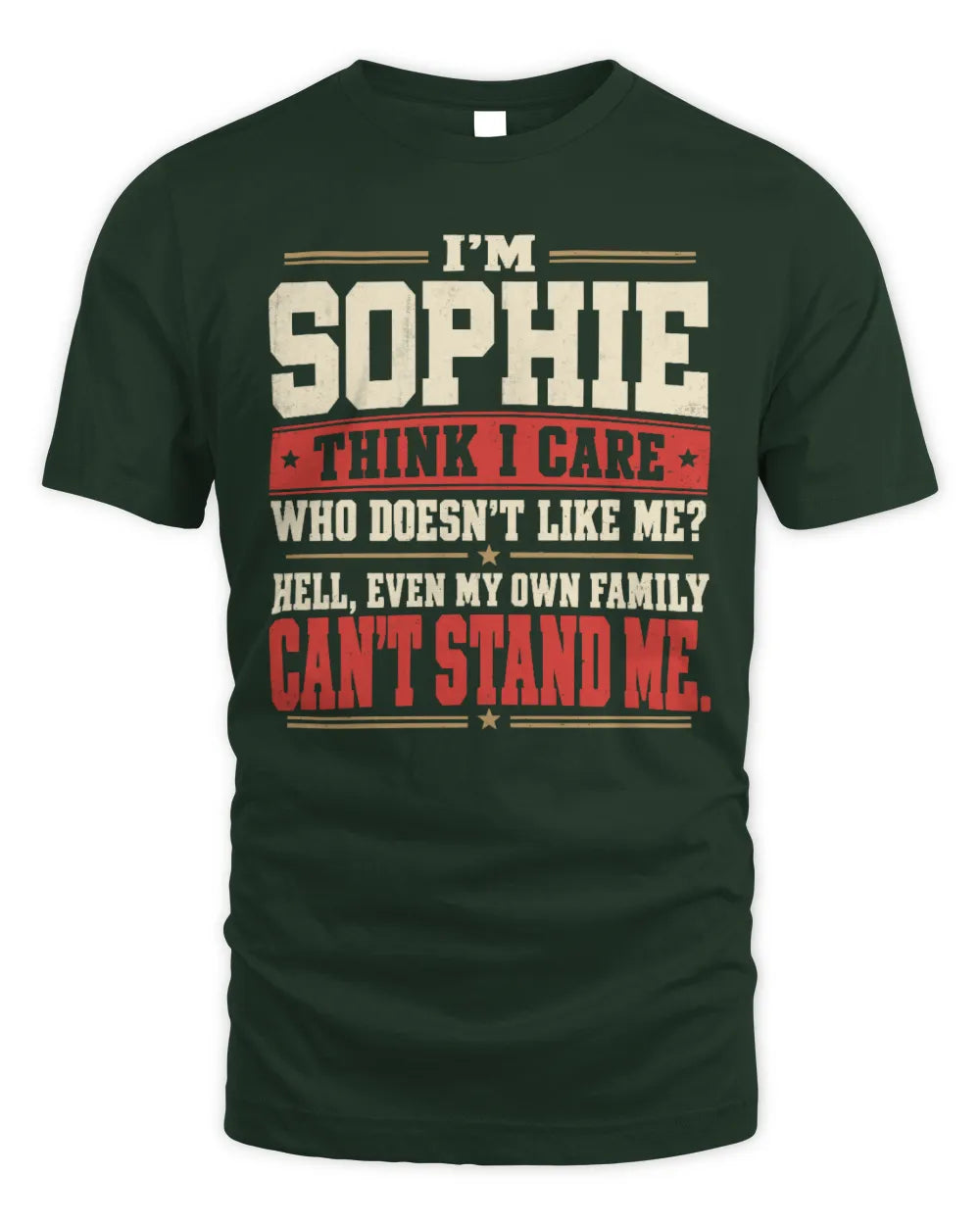 SOPHIE-KTL06-H009 I’m [NAME] – Think I Care? Personalized Funny T-Shirt - Unisex Standard T-Shirt - Forest Green