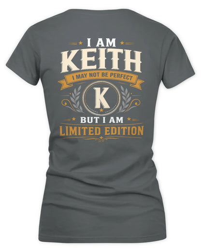 KEITH KT88-V9 - Personalized “I Am NAME I May Not Be Perfect, But I Am Limited Edition” - Women's V-Neck T-Shirt - Charcoal