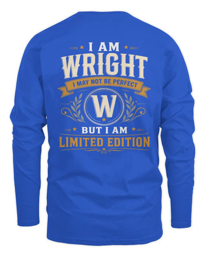 WRIGHT KT88-V9 - Personalized “I Am NAME I May Not Be Perfect, But I Am Limited Edition” - Men's Long Sleeved T-Shirt - Royal