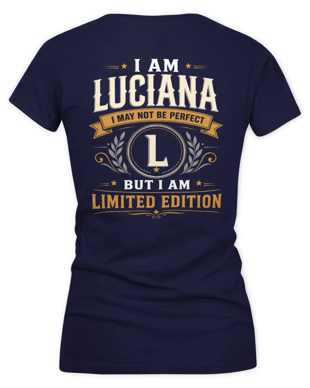 LUCIANA KT88-V9 - Personalized “I Am NAME I May Not Be Perfect, But I Am Limited Edition” - Women's V-Neck T-Shirt - Navy