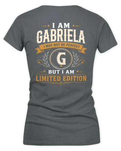 GABRIELA KT88-V9 - Personalized “I Am NAME I May Not Be Perfect, But I Am Limited Edition” - Women's V-Neck T-Shirt - Charcoal