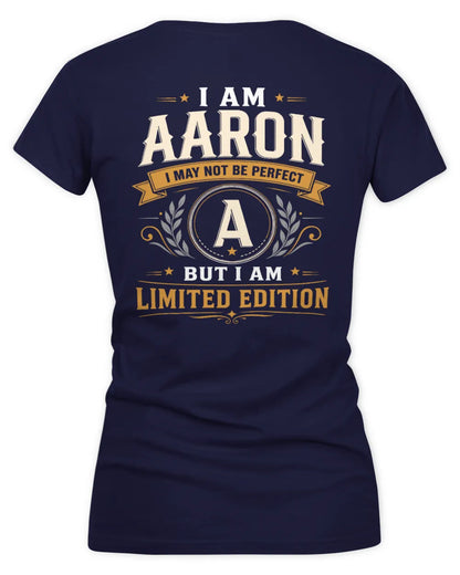 AARON KT88-V9 - Personalized “I Am NAME I May Not Be Perfect, But I Am Limited Edition” - Women's V-Neck T-Shirt - Navy