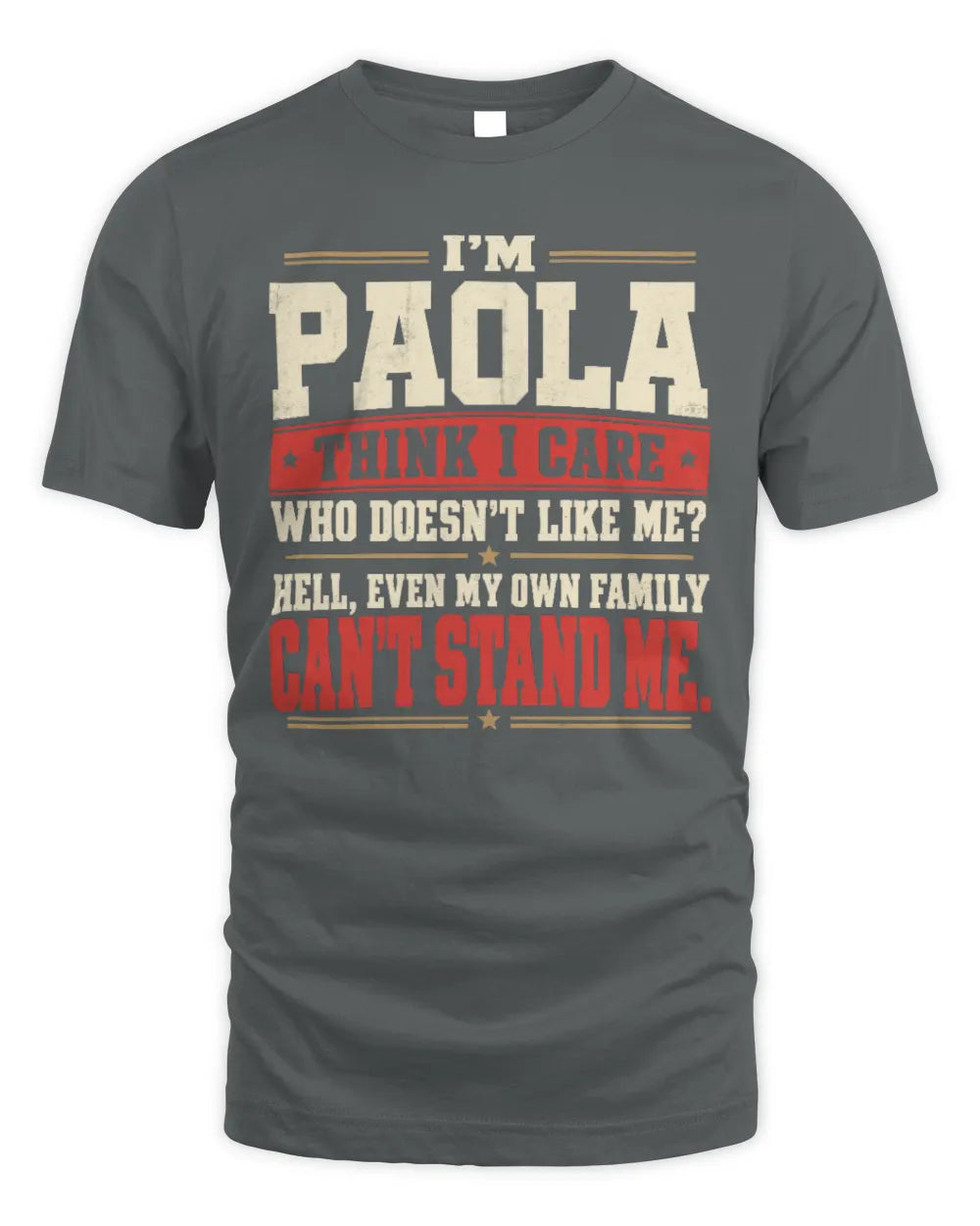 PAOLA-KTL06-H009 I’m [NAME] – Think I Care? Personalized Funny T-Shirt - Unisex Standard T-Shirt - Charcoal