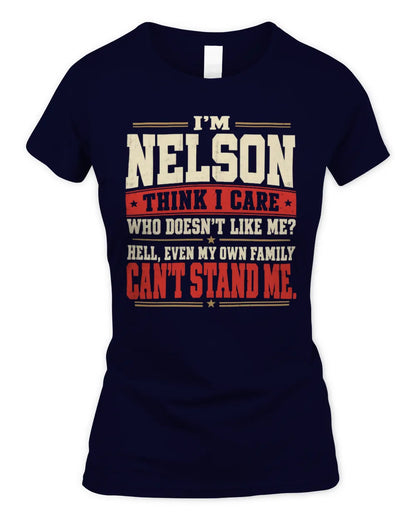 NELSON-KTL06-H009 I’m [NAME] – Think I Care? Personalized Funny T-Shirt - Women's Standard T-Shirt - Navy