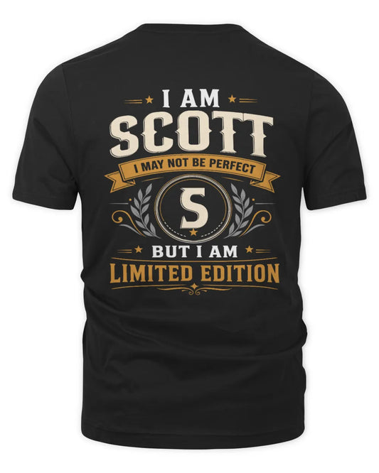 SCOTT KT88-V9 - Personalized “I Am NAME I May Not Be Perfect, But I Am Limited Edition” - Unisex Premium T-Shirt - Black