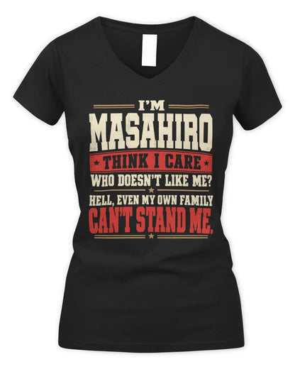 MASAHIRO-KTL06-H009 I’m [NAME] – Think I Care? Personalized Funny T-Shirt - Women's V-Neck T-Shirt - Black