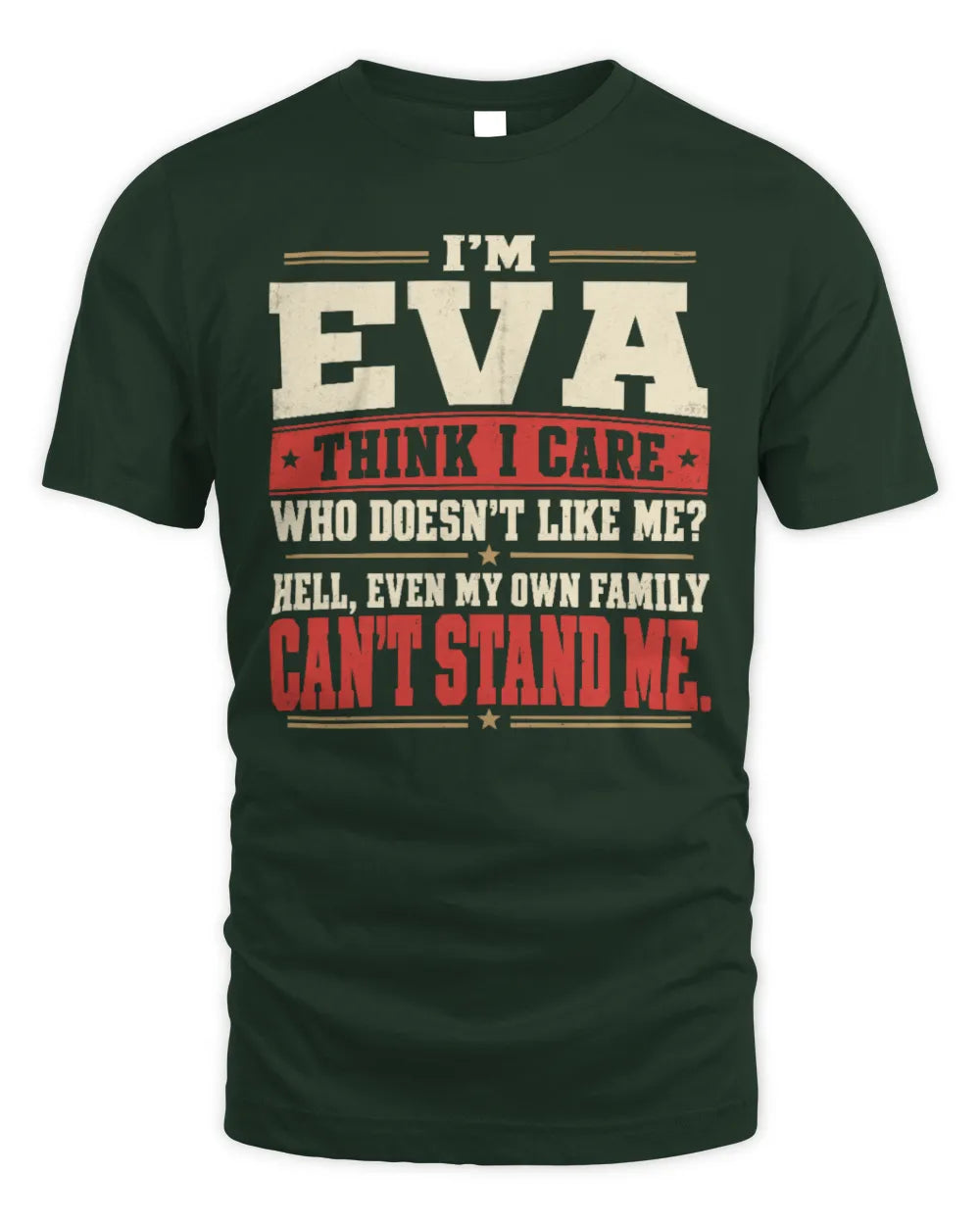 EVA-KTL06-H009 I’m [NAME] – Think I Care? Personalized Funny T-Shirt - Unisex Standard T-Shirt - Forest Green