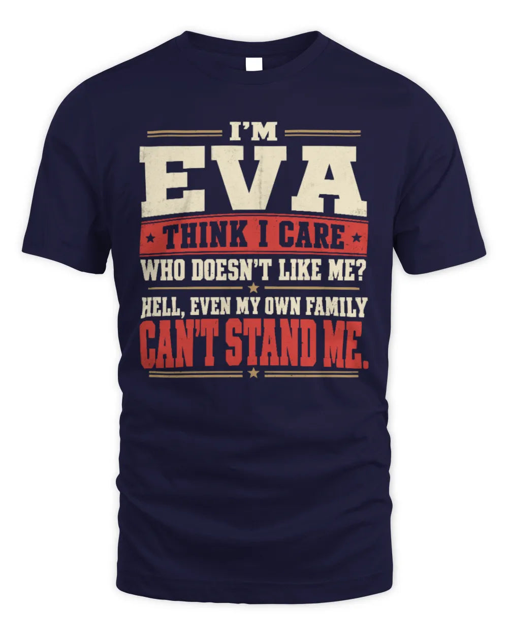 EVA-KTL06-H009 I’m [NAME] – Think I Care? Personalized Funny T-Shirt - Unisex Standard T-Shirt - Navy