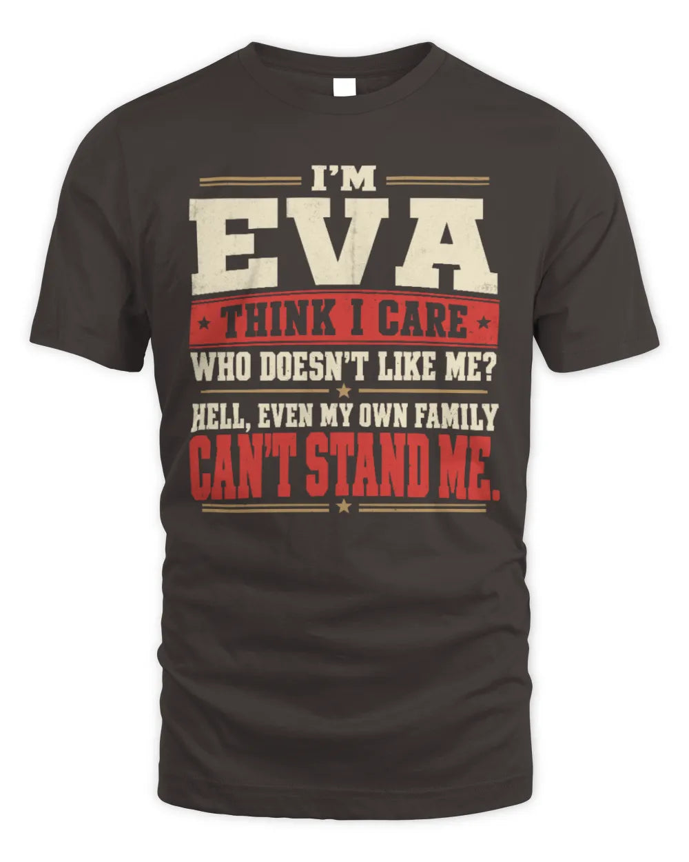 EVA-KTL06-H009 I’m [NAME] – Think I Care? Personalized Funny T-Shirt - Unisex Standard T-Shirt - Dark Chocolate