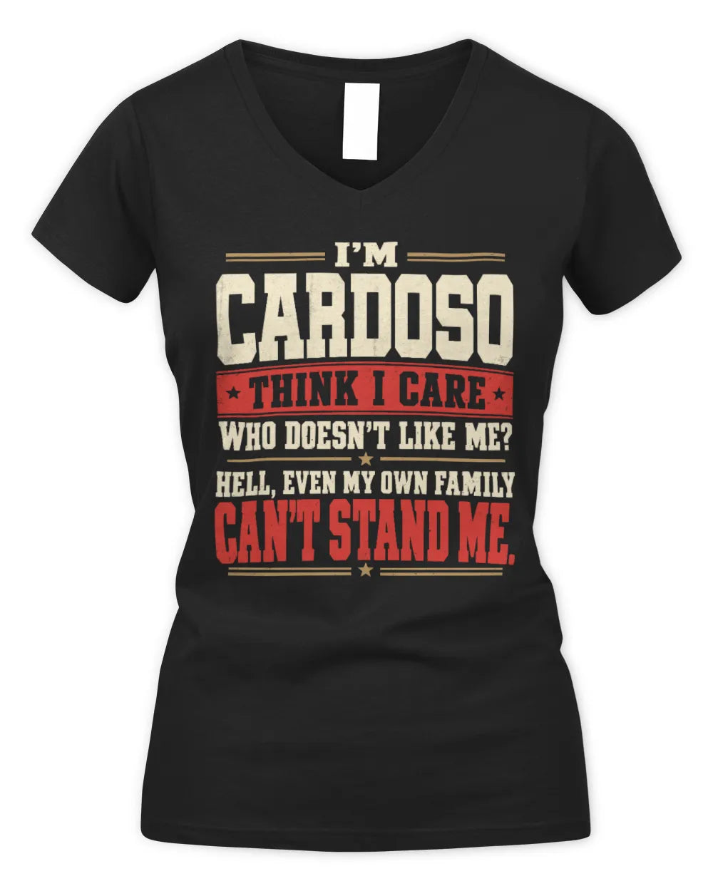 CARDOSO-KTL06-H009 I’m [NAME] – Think I Care? Personalized Funny T-Shirt - Women's V-Neck T-Shirt - Black