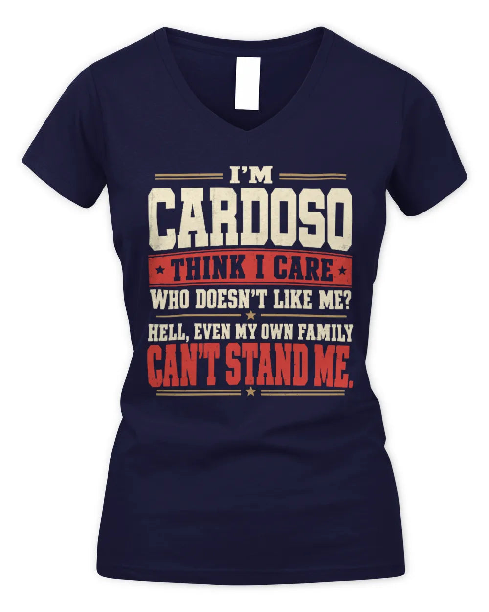 CARDOSO-KTL06-H009 I’m [NAME] – Think I Care? Personalized Funny T-Shirt - Women's V-Neck T-Shirt - Navy
