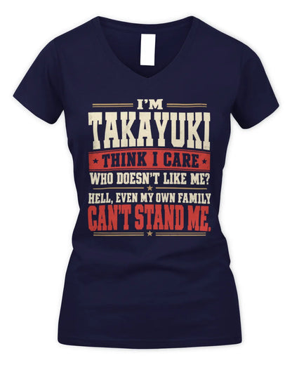 TAKAYUKI-KTL06-H009 I’m [NAME] – Think I Care? Personalized Funny T-Shirt - Women's V-Neck T-Shirt - Navy